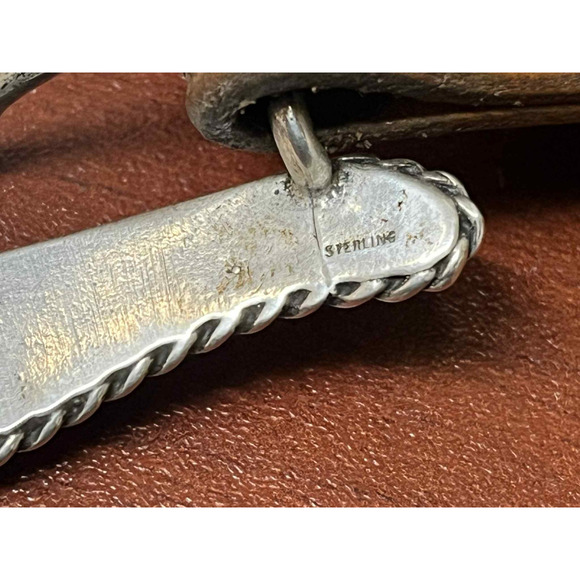 Native American Zuni Rich Blue Turquoise Inlay Sterling Silver Ranger Set - Picture 2 of 3